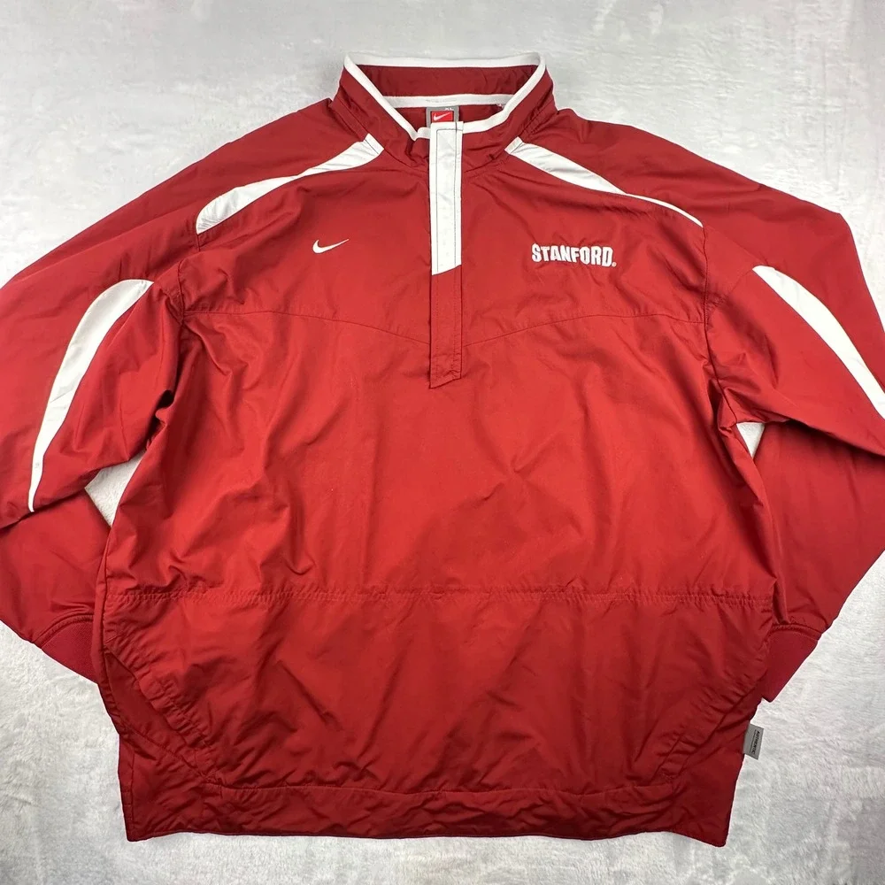 Nike Team Stanford University 1/4 Zip Windbreaker Mens XL Red Storm Fit NikeFIT